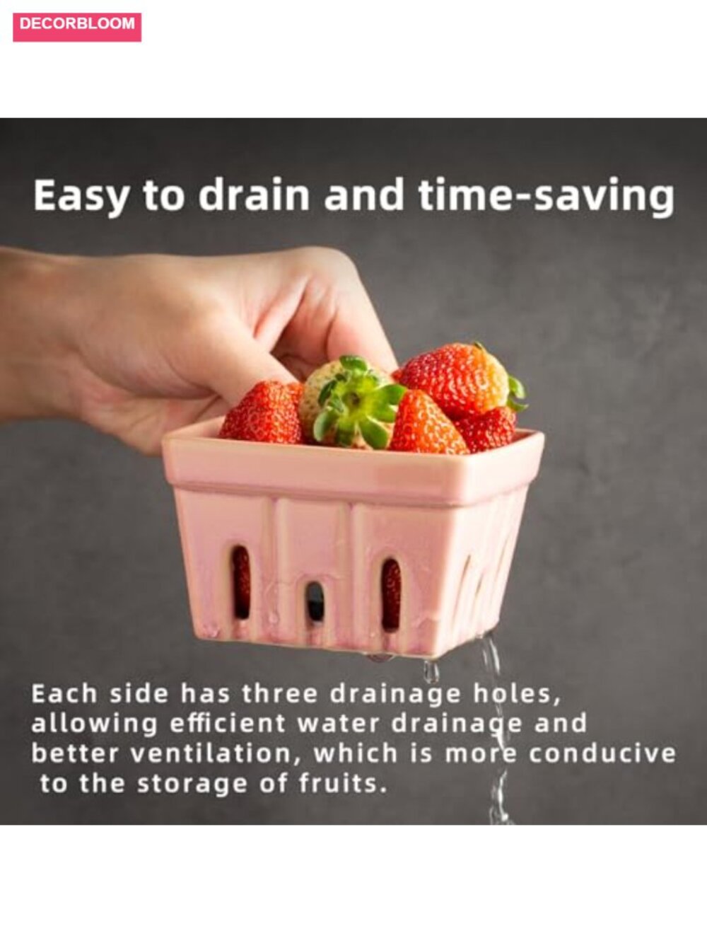 Set of 2 Ceramic Berry Colanders with Drainage Holes, 4.2 Inch Stackable Fruit - Picture 3 of 6